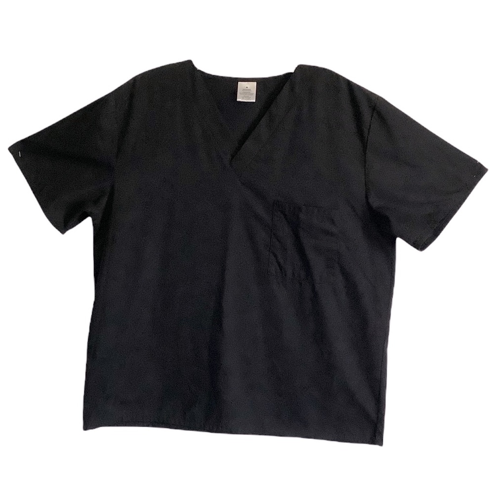 Simple Basic Womens Black Uniform Scrubs Top M